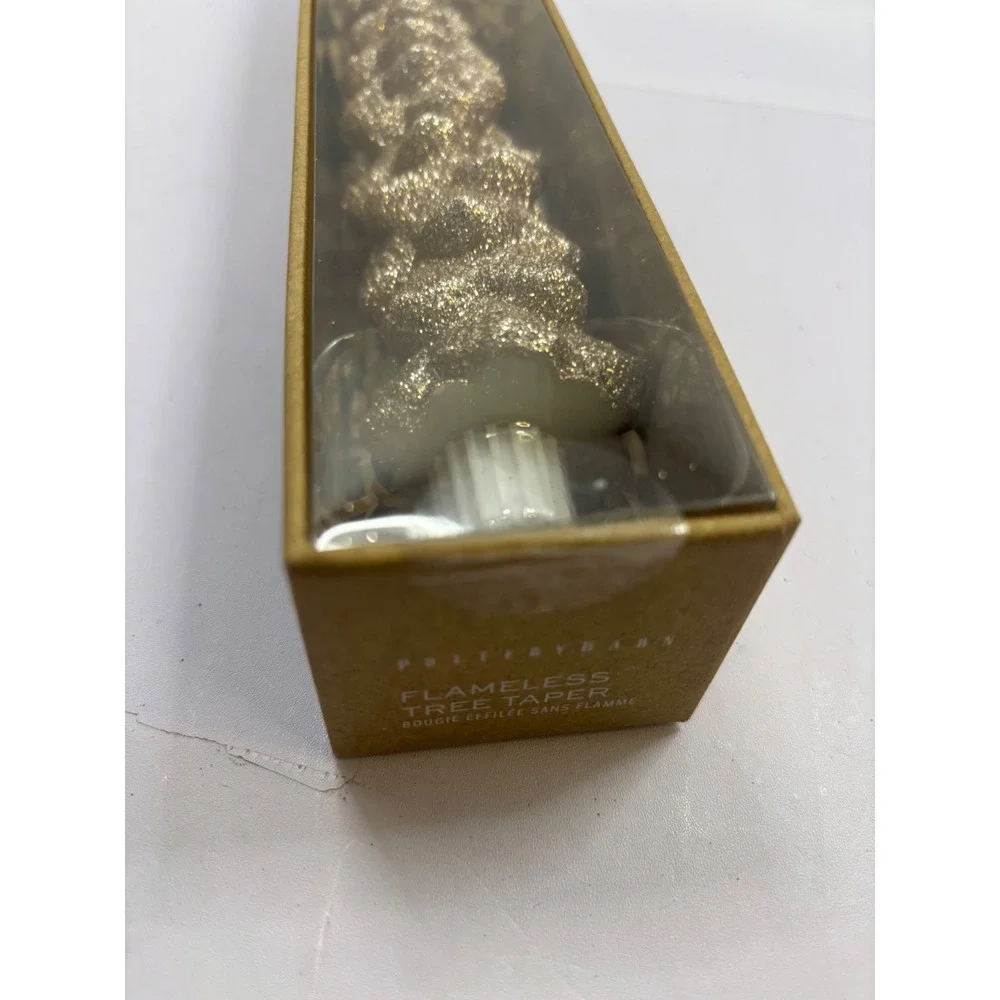 Pottery Barn Flameless Tree Taper Gold Glitter LED Candle 11.4 Inch Timer NEW